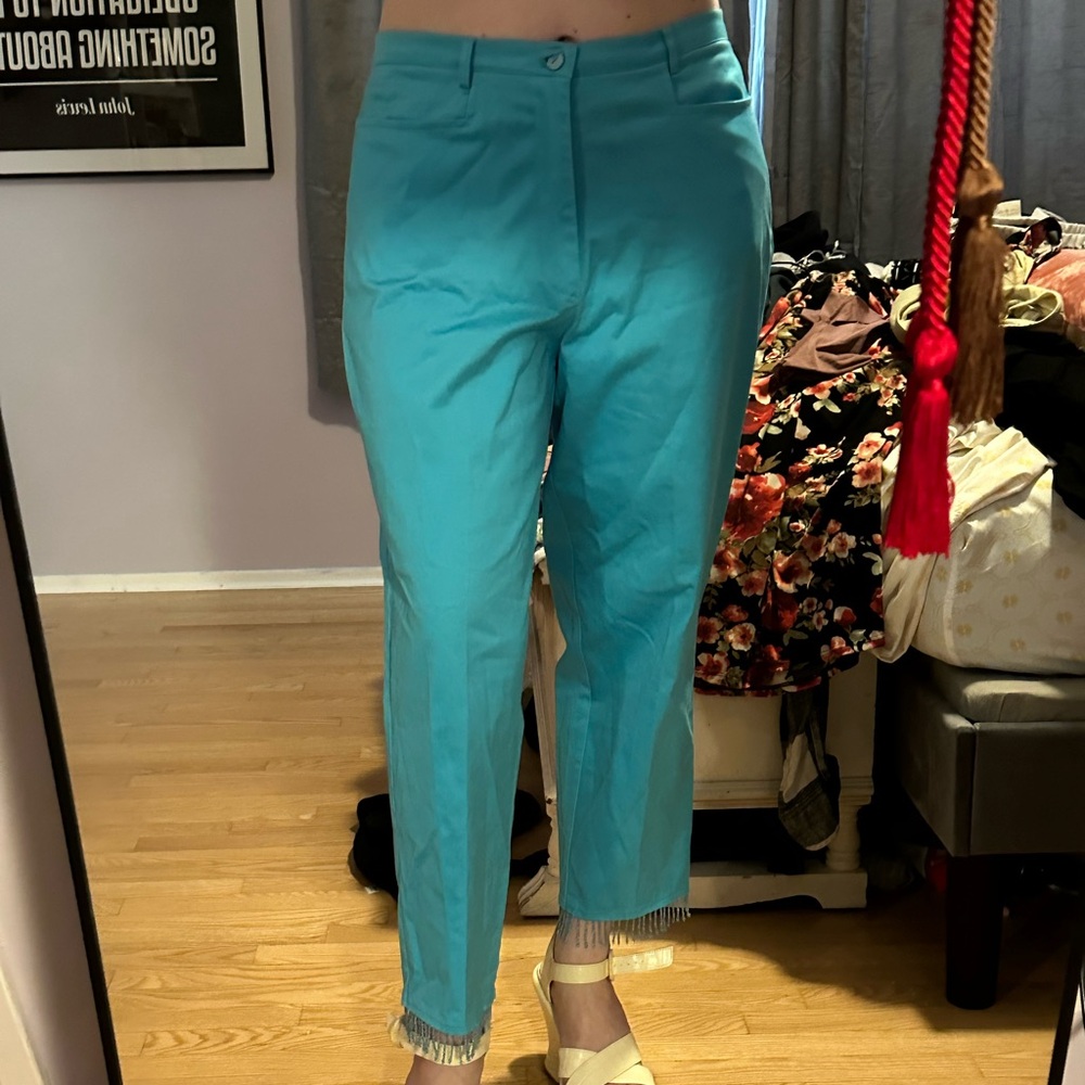 Turquoise pants with beads